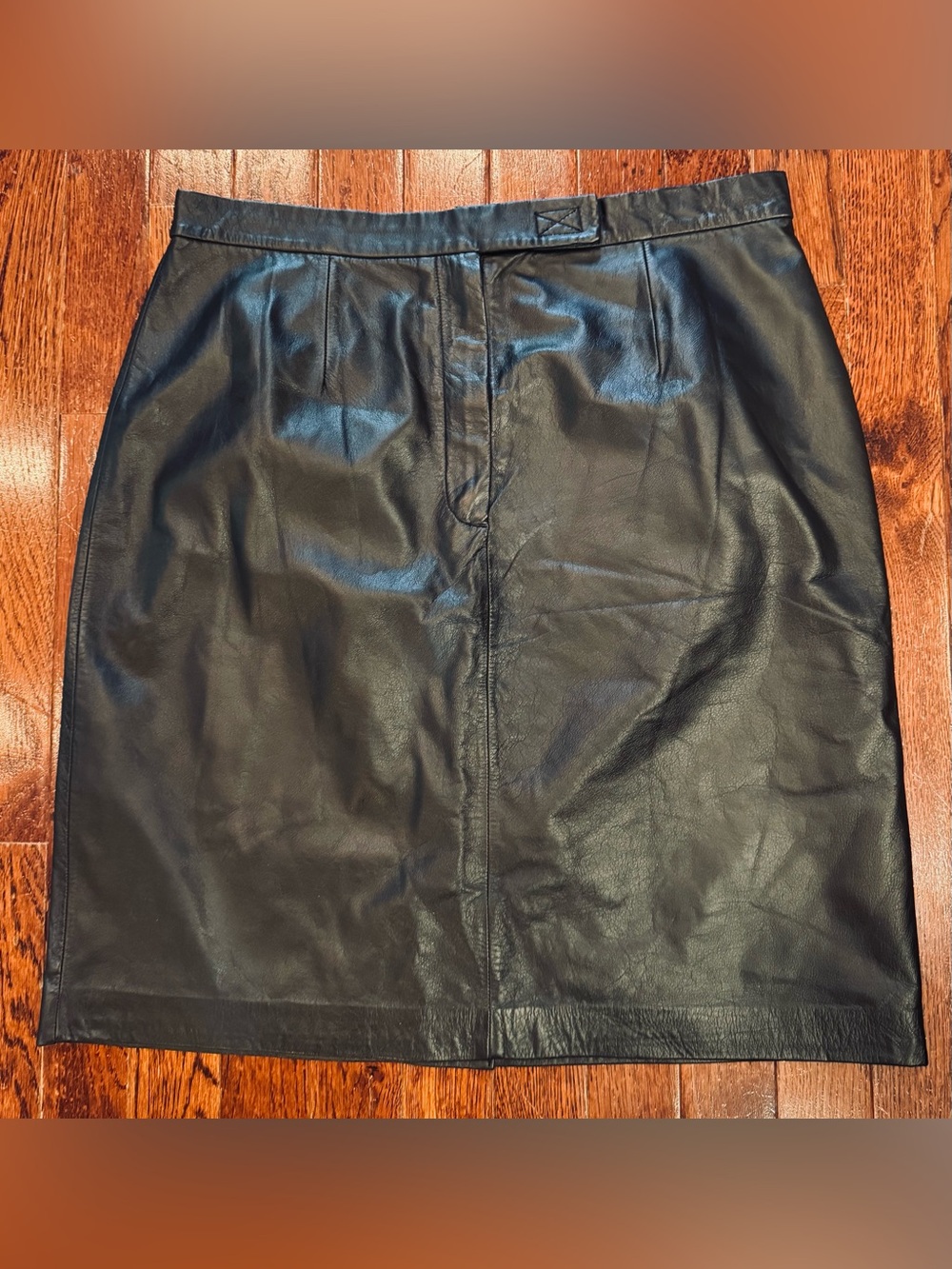VTG Apostrophe Black Genuine Leather Pencil Skirt Y2K Corporate 90s Grunge Sz 12